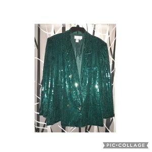 Festive Green Silk Blazer w Bling 1x